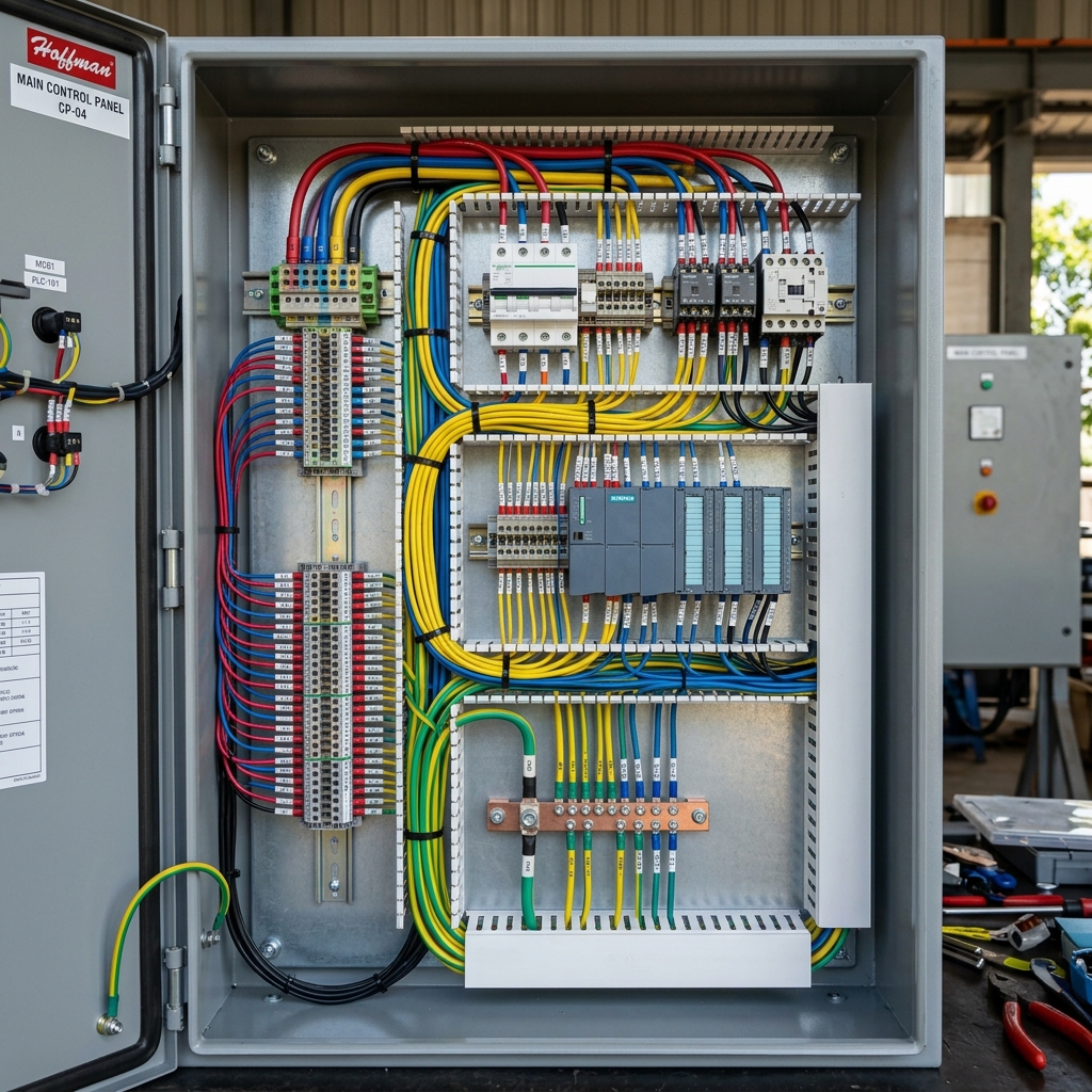 Industrial electrical control panel wiring